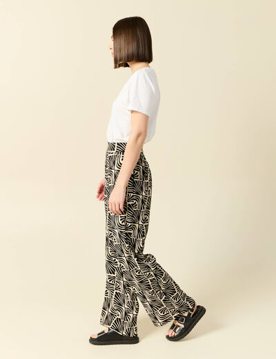 Pantalon large taille haute creme femme