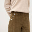 Pantalon large taille haute en velours vert olive femme