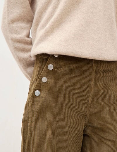 Pantalon large taille haute en velours vert olive femme