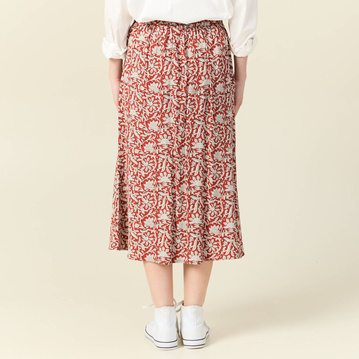 Jupe midi droite fluide bleu gris femme
