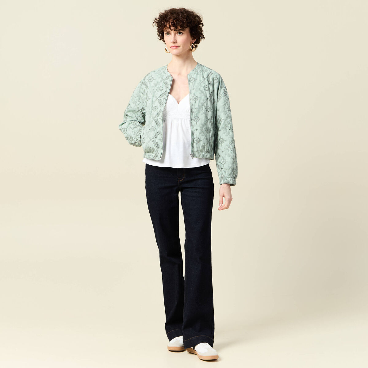 Veste broderie anglaise vert clair femme