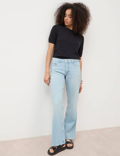 Jeans wide leg taille bascul&eacute;e bleu femme