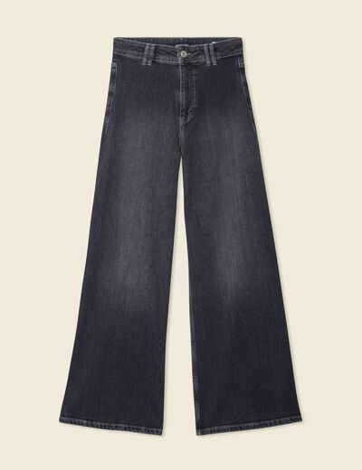 Jeans wide leg taille haute denim gris femme