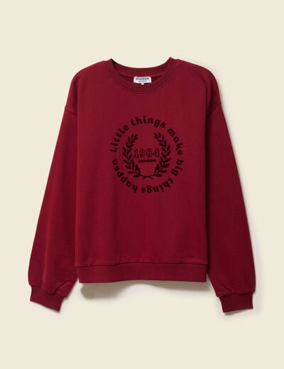 Sweat col rond manches longues rouge femme