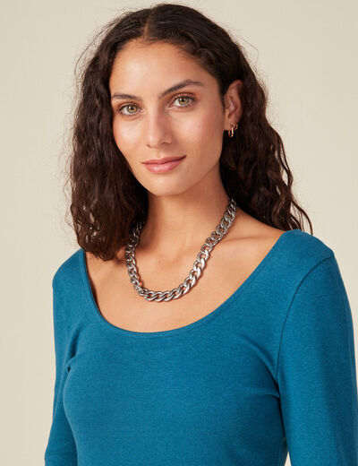 T-shirt manches longues bleu pétrole femme