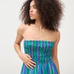 Robe bretelles col carr&eacute; en coton bleu femme