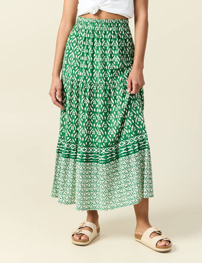 Jupe longue évasée vert femme