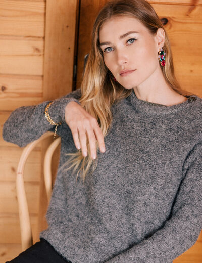 Pull manches longues gris clair femme