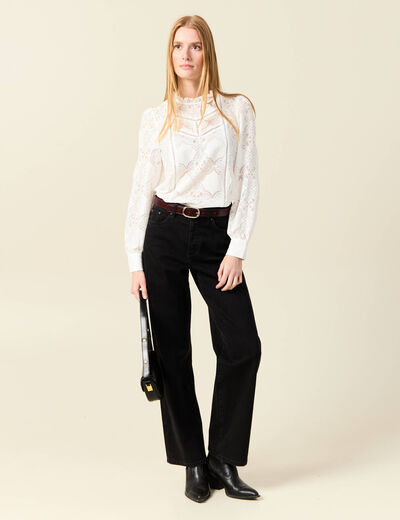 Blouse cintrée dentelle manches longues ecru femme