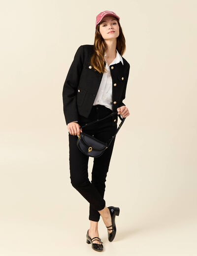 Veste tweed boutonnée noir femme