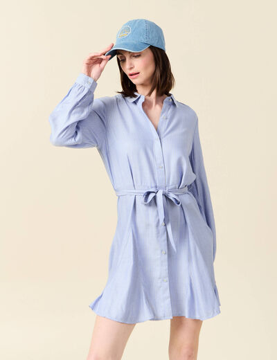 Robe patineuse courte manches longues bleu femme