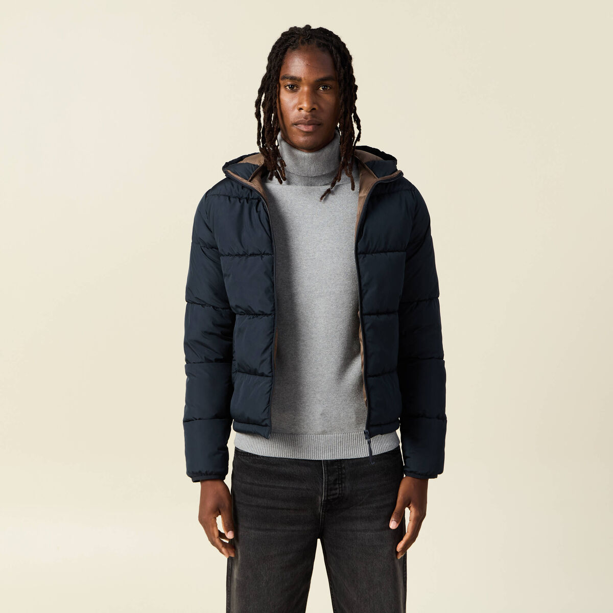 Doudoune à capuche bleu marine homme