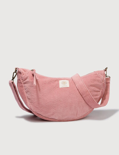 Sac bandouli&egrave;re en velours doubl&eacute; vieux rose femme