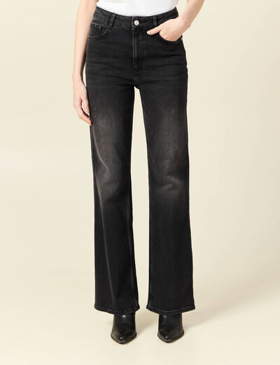 Jeans flare taille haute denim noir femme