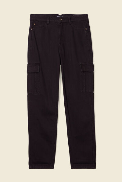 Jeans cargo taille haute denim noir femme
