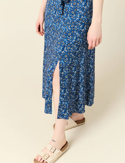 Jupe longue évasée bleu femme