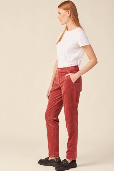 Pantalon chino velours côtelé vieux rose femme