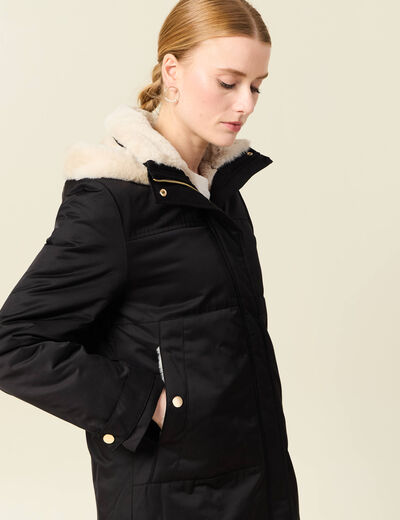 Parka droite à capuche noir femme