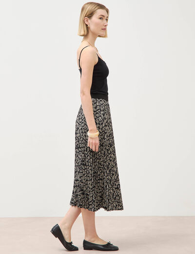 Jupe longue droite pliss&eacute;e noir femme