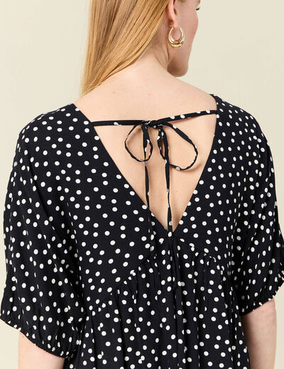 Robe évasée fluide col en V noir femme