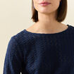 T-shirt manches longues ajouré bleu marine femme