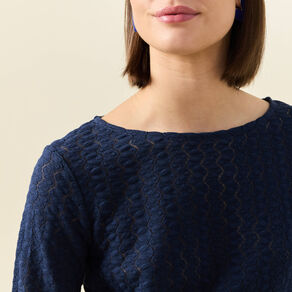 t shirt manches longues ajoure bleu marine femme T-shirt manches longues ajouré bleu marine femme
