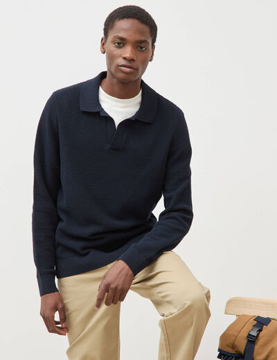 Pull manches longues bleu marine homme