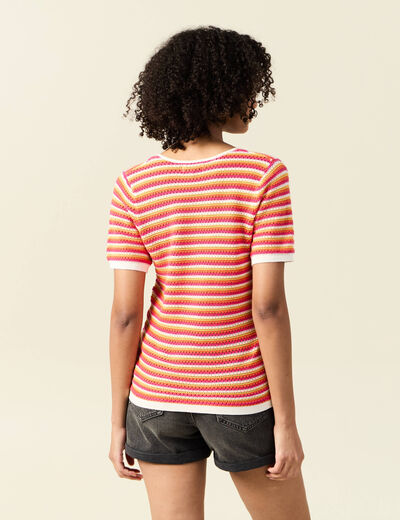 Pull manches courtes marron cognac femme