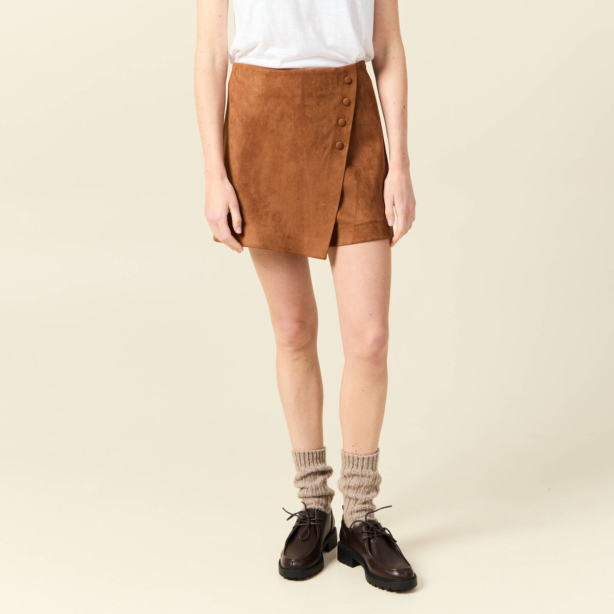 Jupe-short taille haute camel femme