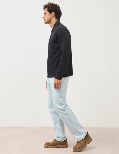 Polo droit manches longues noir homme