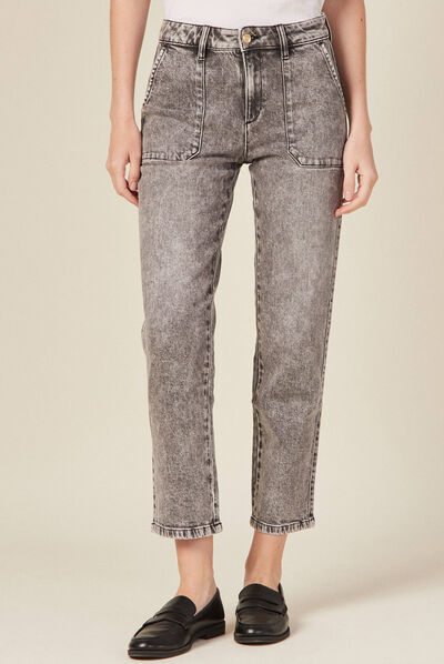Jeans large poche charpentier denim snow gris femme