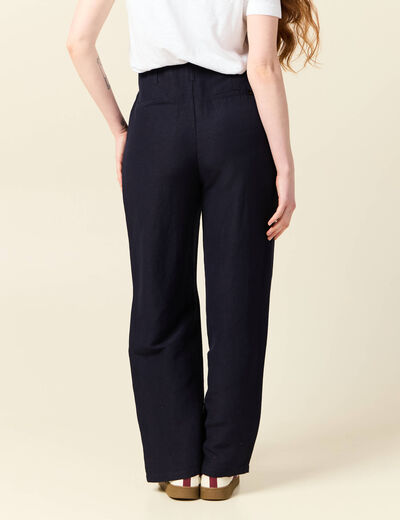 Pantalon large à pinces bleu foncé femme