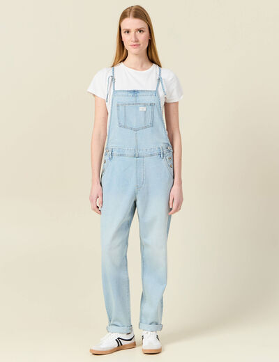 Salopette droite en jean denim used femme