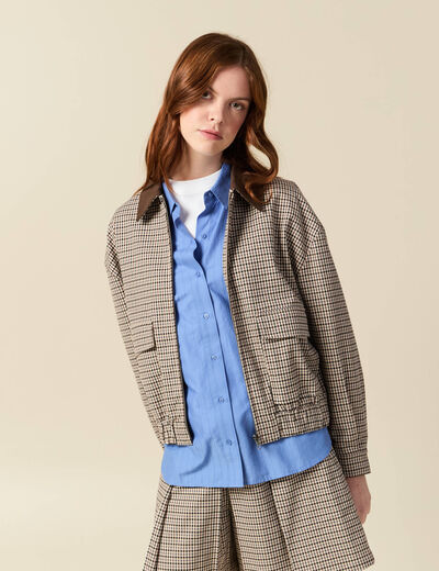 Blouson oversize manches longues doubl&eacute; marron femme