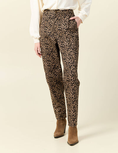 Pantalon slouchy taille haute beige femme