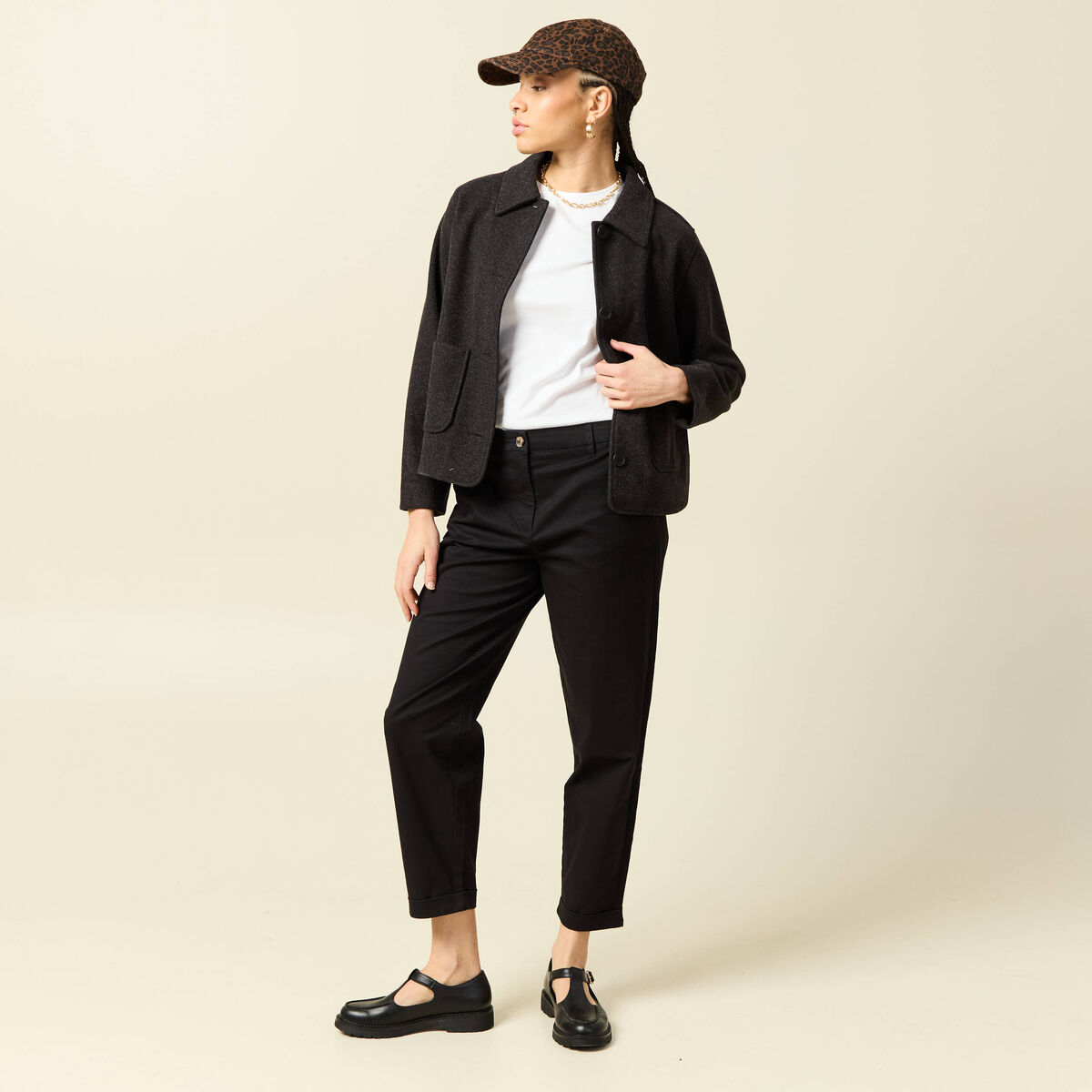Pantalon taille haute fluide noir femme