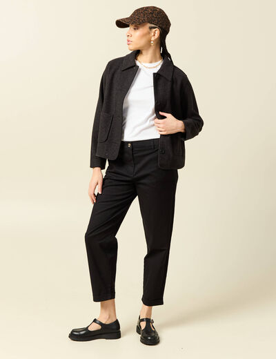 Pantalon taille haute fluide noir femme