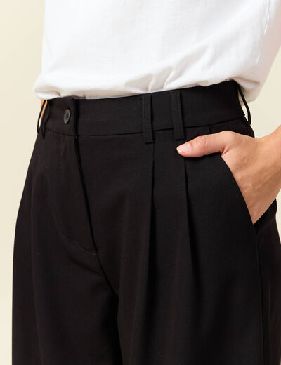 Pantalon large taille haute fluide noir femme
