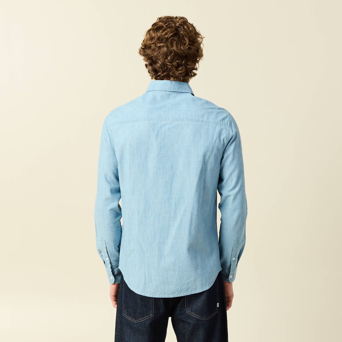 Chemise en coton manches longues denim bleach homme
