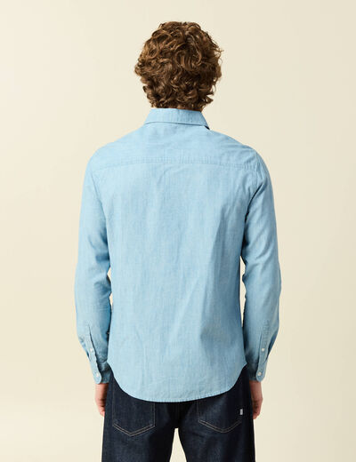Chemise en coton manches longues denim bleach homme