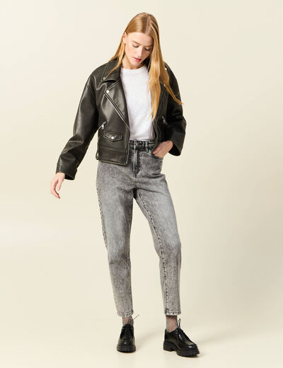 Jeans mom 7/8ème denim snow gris femme