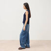 Pull droit court sans manches col rond bleu marine femme