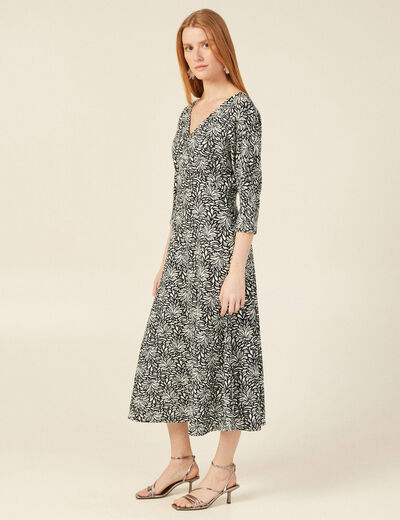 Robe midi droite manches 3/4 noir femme