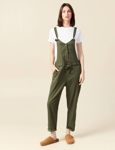 Salopette fluide boutonn&eacute;e vert fonc&eacute; femme
