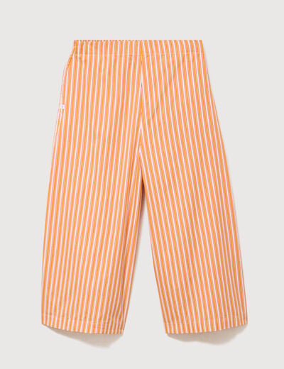 Pantalon large taille haute 3/4 en coton orange abricot femme