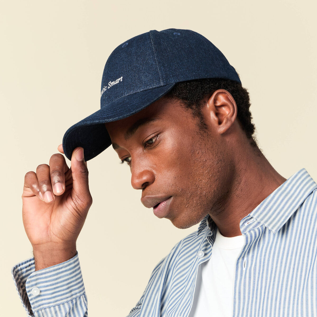 Casquette en jeans coton bleu fonc&eacute; homme