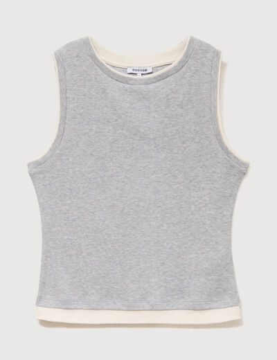 D&eacute;bardeur ajust&eacute; court col rond gris clair femme
