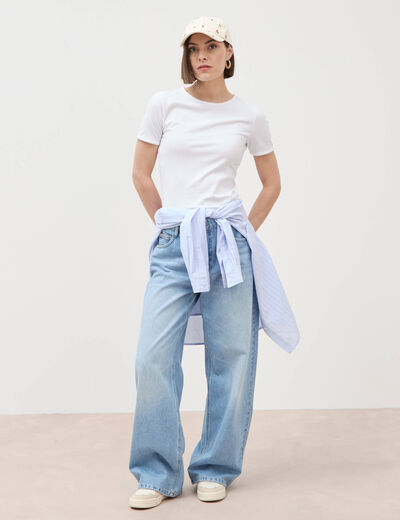 Jeans loose taille standard en coton denim bleach femme