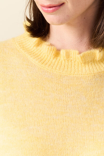 Pull manches longues jaune moutarde femme