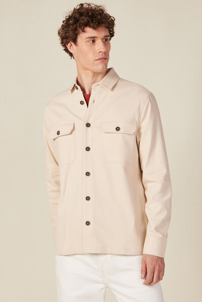 Surchemise manches longues beige homme